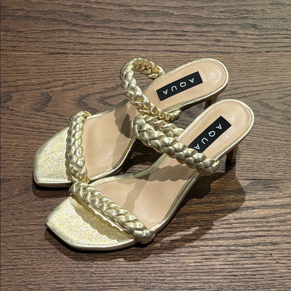 Aqua Gold Braided Strap Sandals Size 6